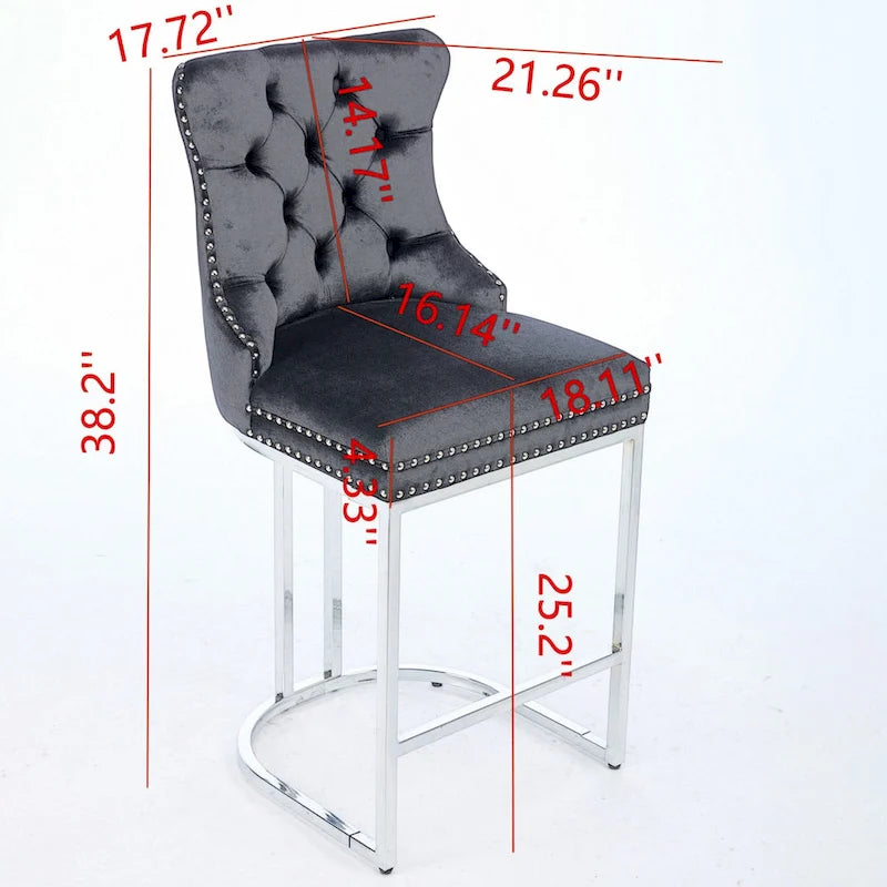25 Zoll Barhocker, 2er-Set mit Knopfleistenrücken und Chromfuß