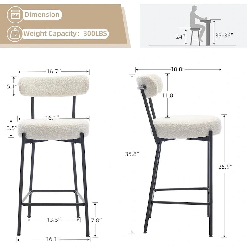 Gepolsterte Barhocker, 76 cm, 2er-Set