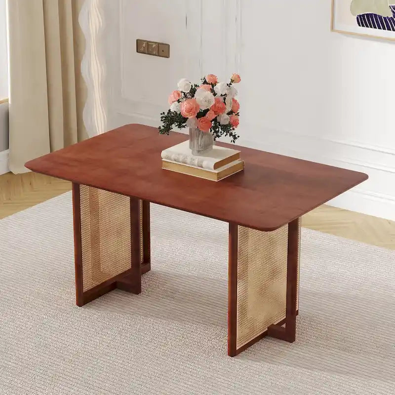 59-Zoll-Esstisch aus Kautschukholz im Retro-Design – Walnuss-Finish