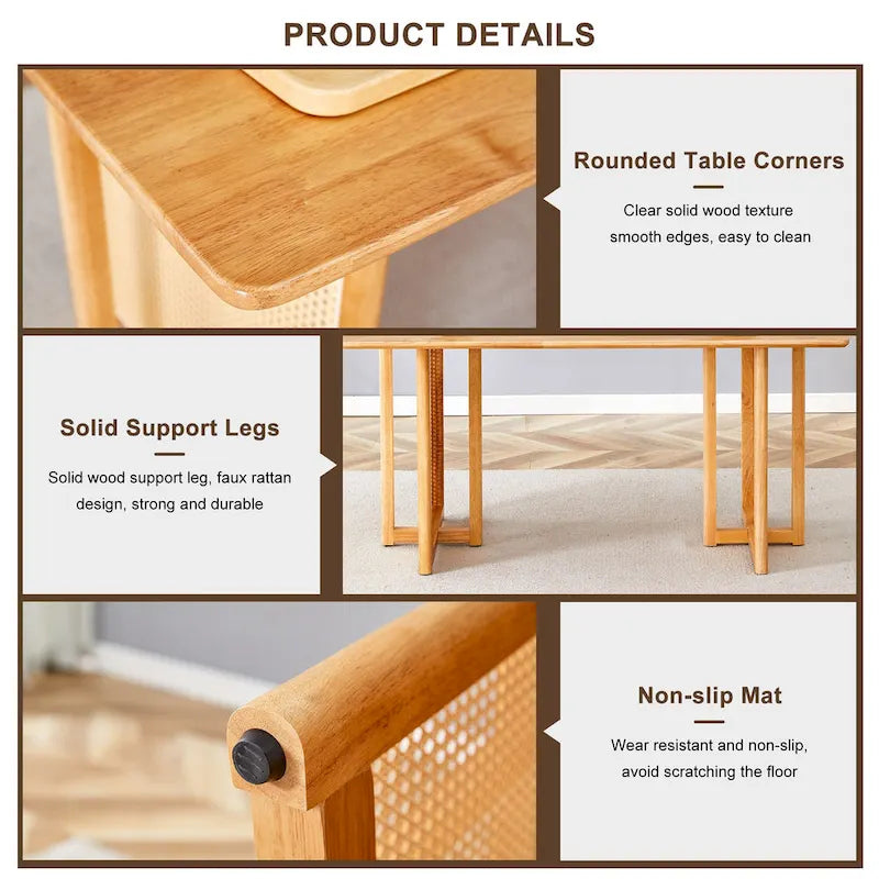 59-Zoll-Esstisch aus Kautschukholz im Retro-Design – Walnuss-Finish