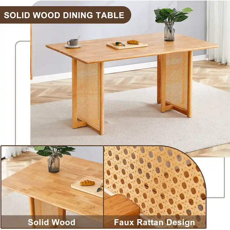 59-Zoll-Esstisch aus Kautschukholz im Retro-Design – Walnuss-Finish