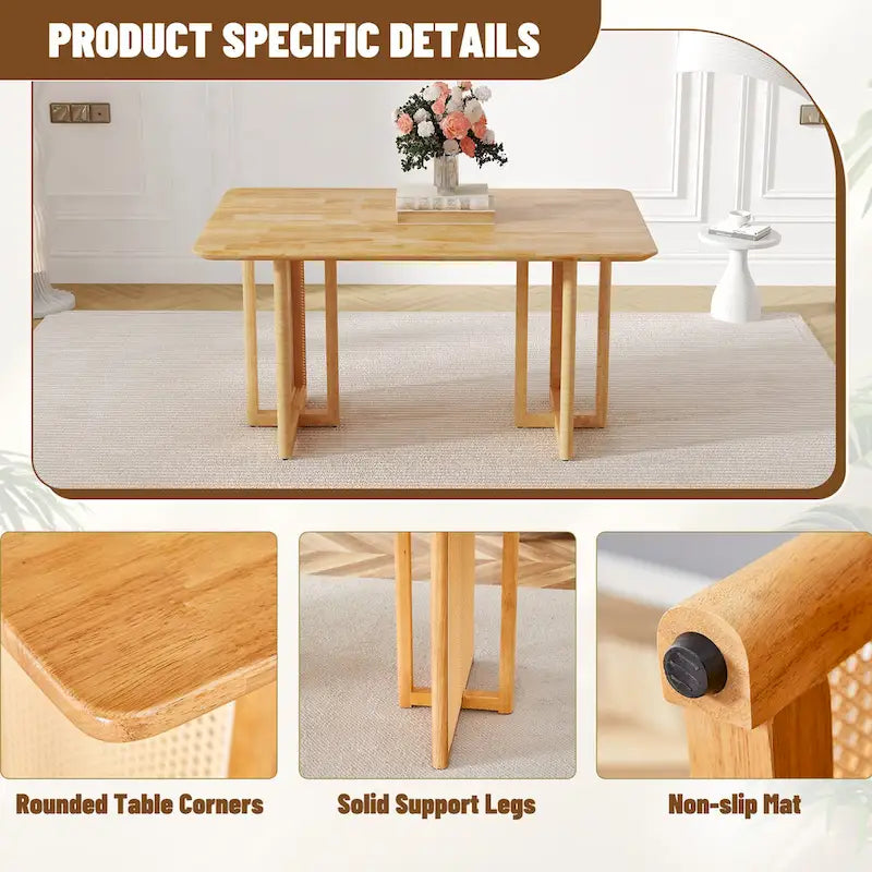 59-Zoll-Esstisch aus Kautschukholz im Retro-Design – Walnuss-Finish