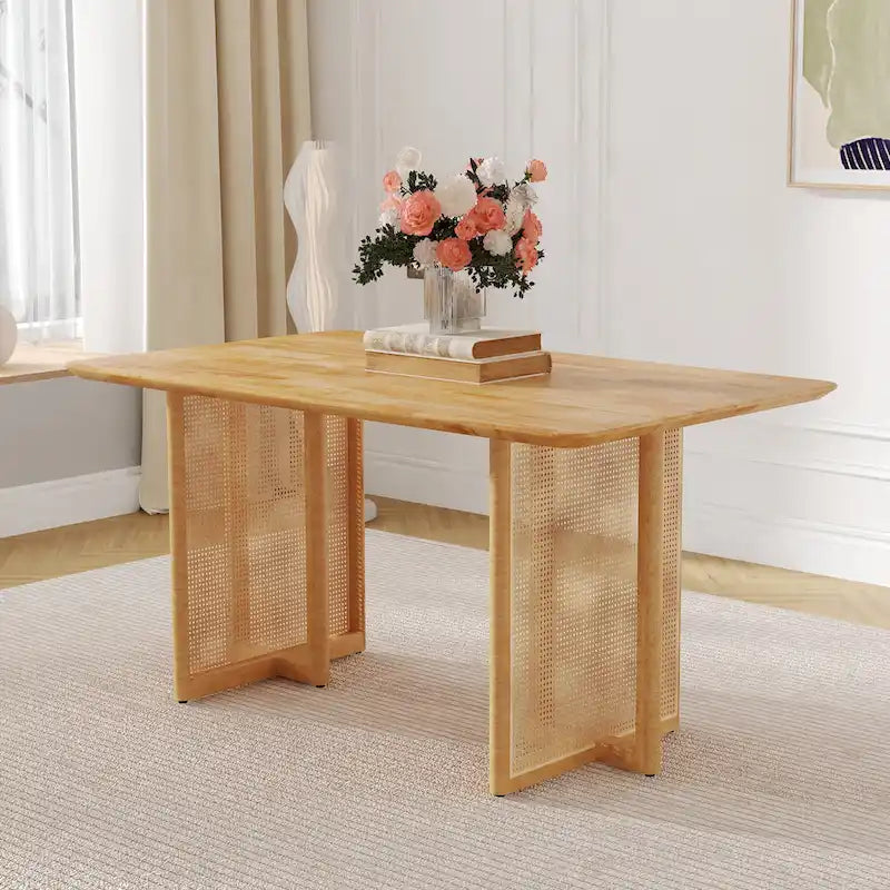 59-Zoll-Esstisch aus Kautschukholz im Retro-Design – Walnuss-Finish