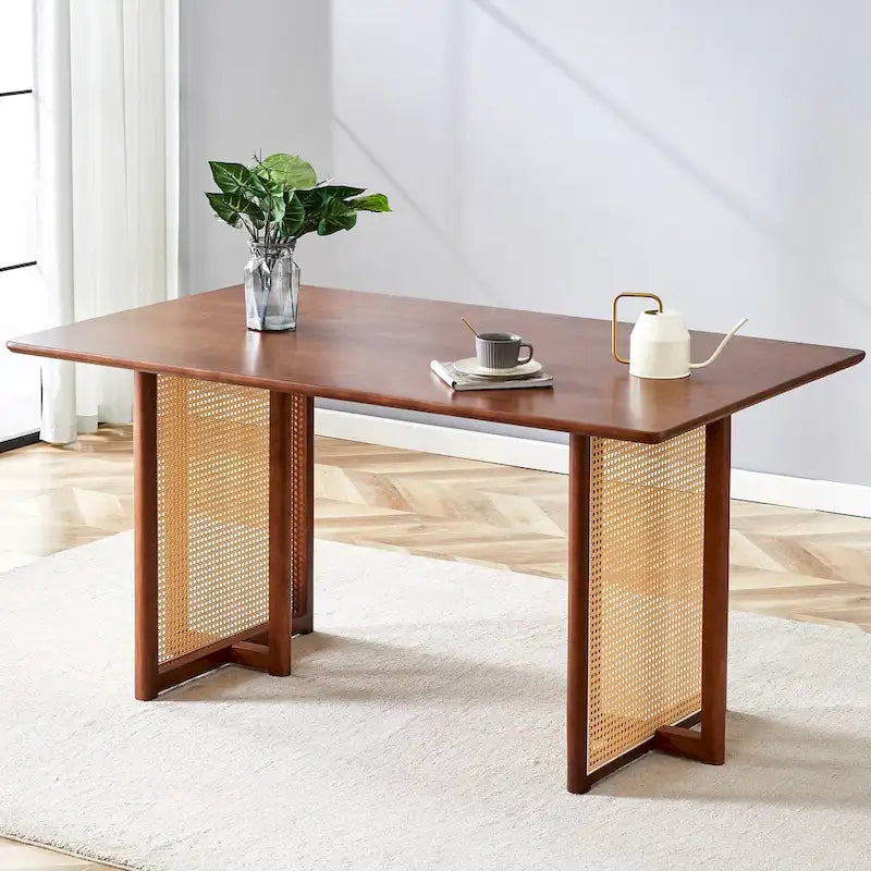 59-Zoll-Esstisch aus Kautschukholz im Retro-Design – Walnuss-Finish