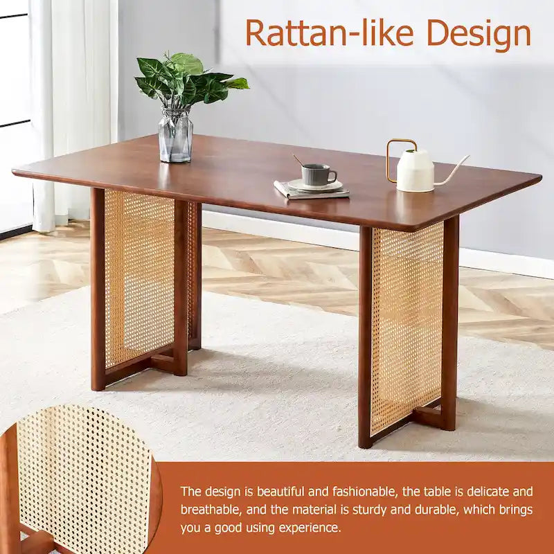 59-Zoll-Esstisch aus Kautschukholz im Retro-Design – Walnuss-Finish