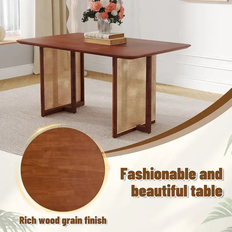 59-Zoll-Esstisch aus Kautschukholz im Retro-Design – Walnuss-Finish