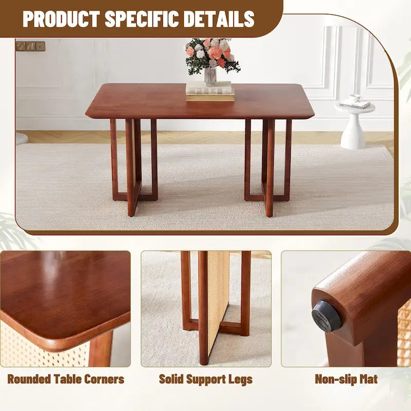 59-Zoll-Esstisch aus Kautschukholz im Retro-Design – Walnuss-Finish