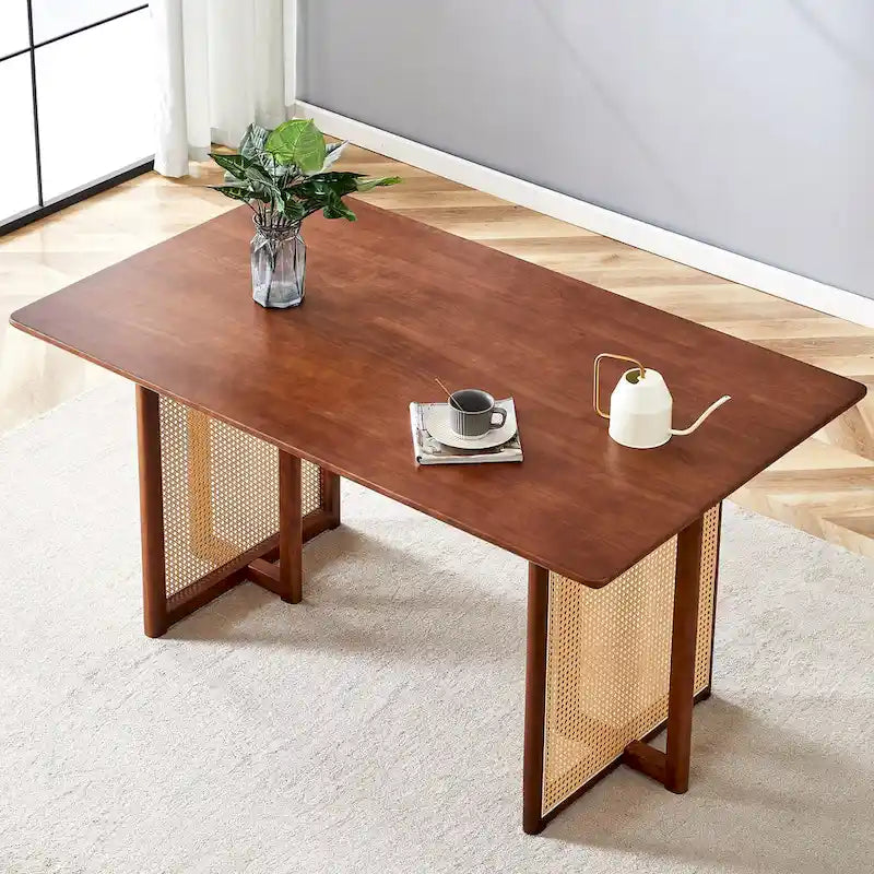 59-Zoll-Esstisch aus Kautschukholz im Retro-Design – Walnuss-Finish