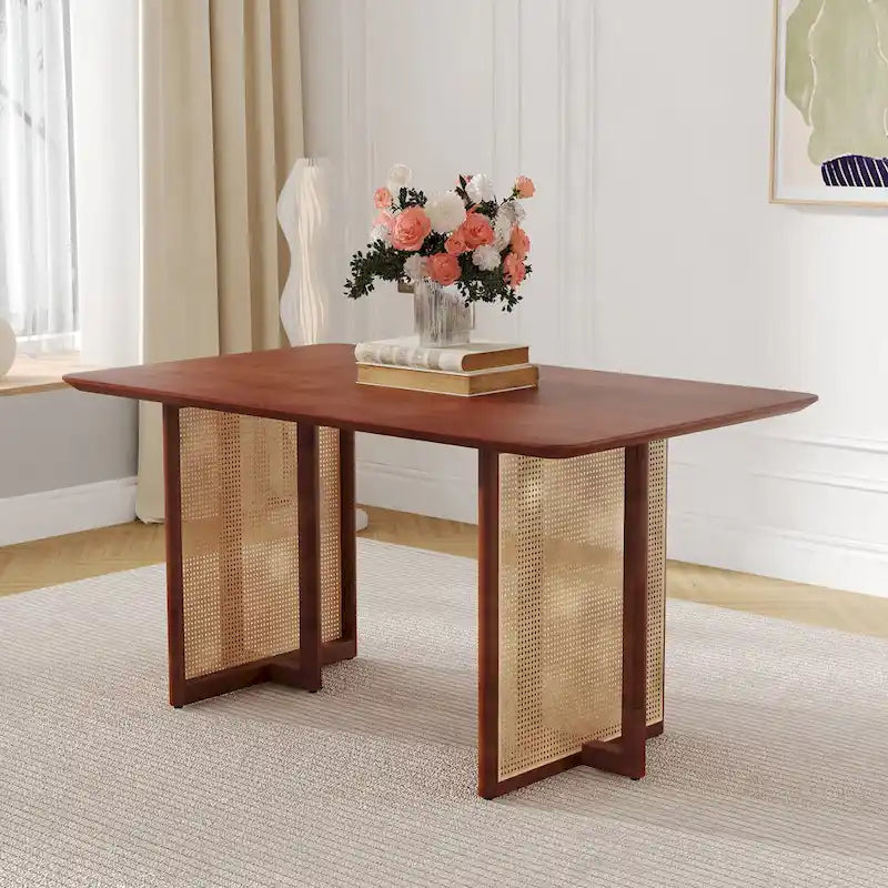 59-Zoll-Esstisch aus Kautschukholz im Retro-Design – Walnuss-Finish