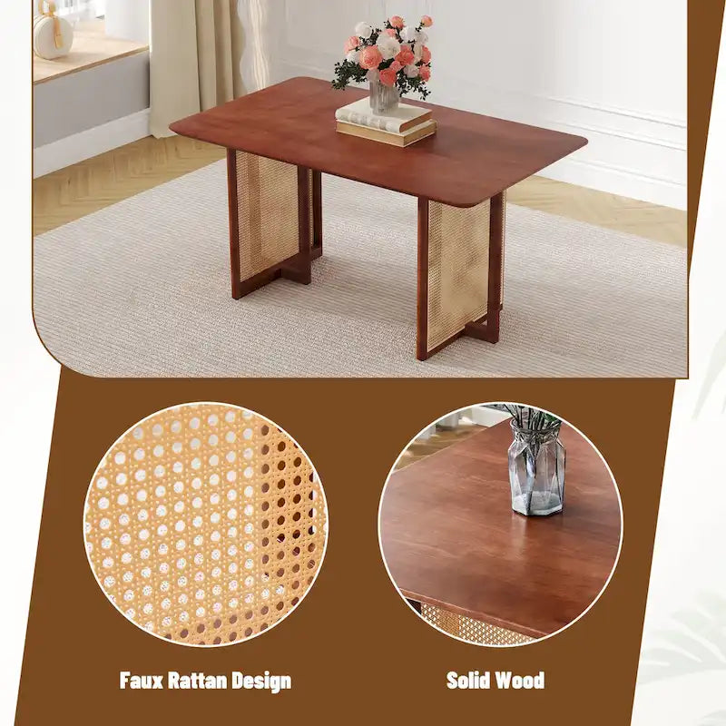 59-Zoll-Esstisch aus Kautschukholz im Retro-Design – Walnuss-Finish