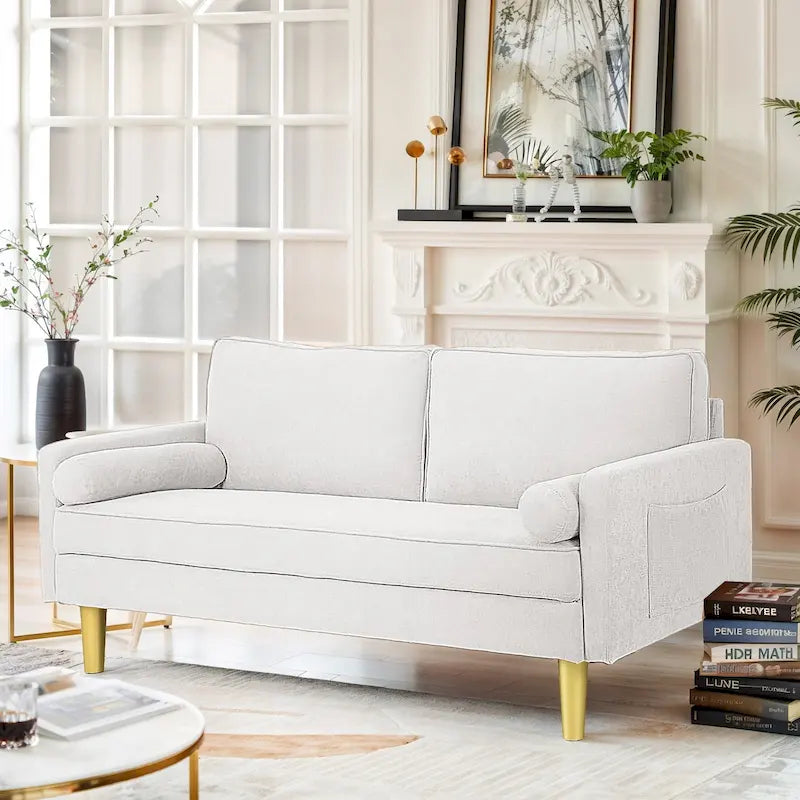 65 Zoll Zweisitzer-Loveseat mit Seitentaschen und runden Kissen