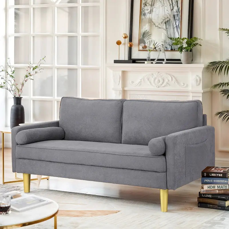 65 Zoll Zweisitzer-Loveseat mit Seitentaschen und runden Kissen
