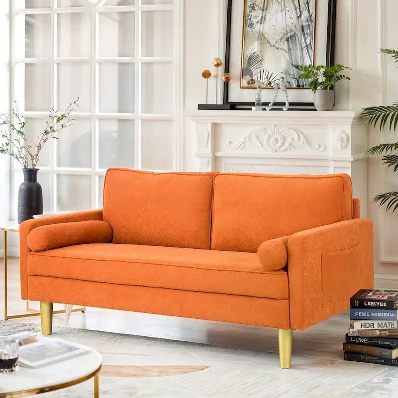 65 Zoll Zweisitzer-Loveseat mit Seitentaschen und runden Kissen