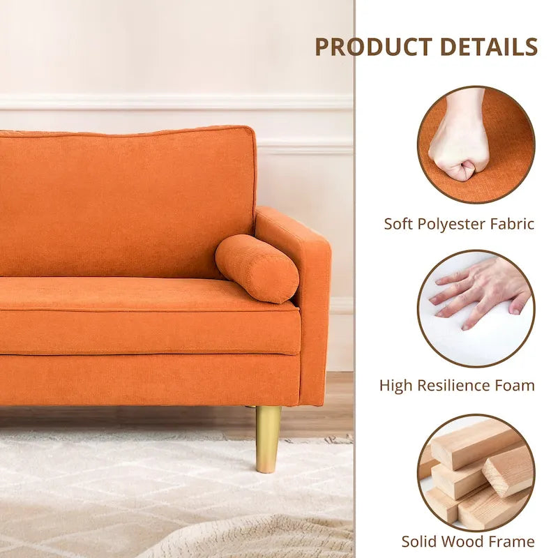 65 Zoll Zweisitzer-Loveseat mit Seitentaschen und runden Kissen