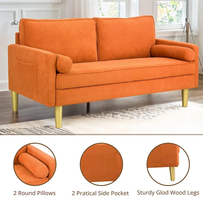 65 Zoll Zweisitzer-Loveseat mit Seitentaschen und runden Kissen