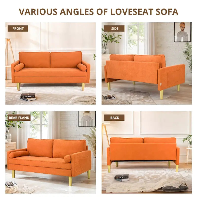 65 Zoll Zweisitzer-Loveseat mit Seitentaschen und runden Kissen