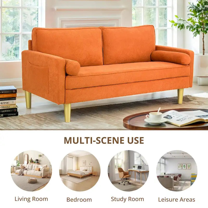 65 Zoll Zweisitzer-Loveseat mit Seitentaschen und runden Kissen