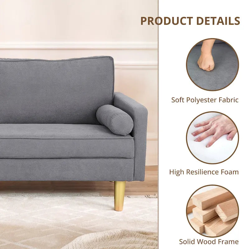 65 Zoll Zweisitzer-Loveseat mit Seitentaschen und runden Kissen