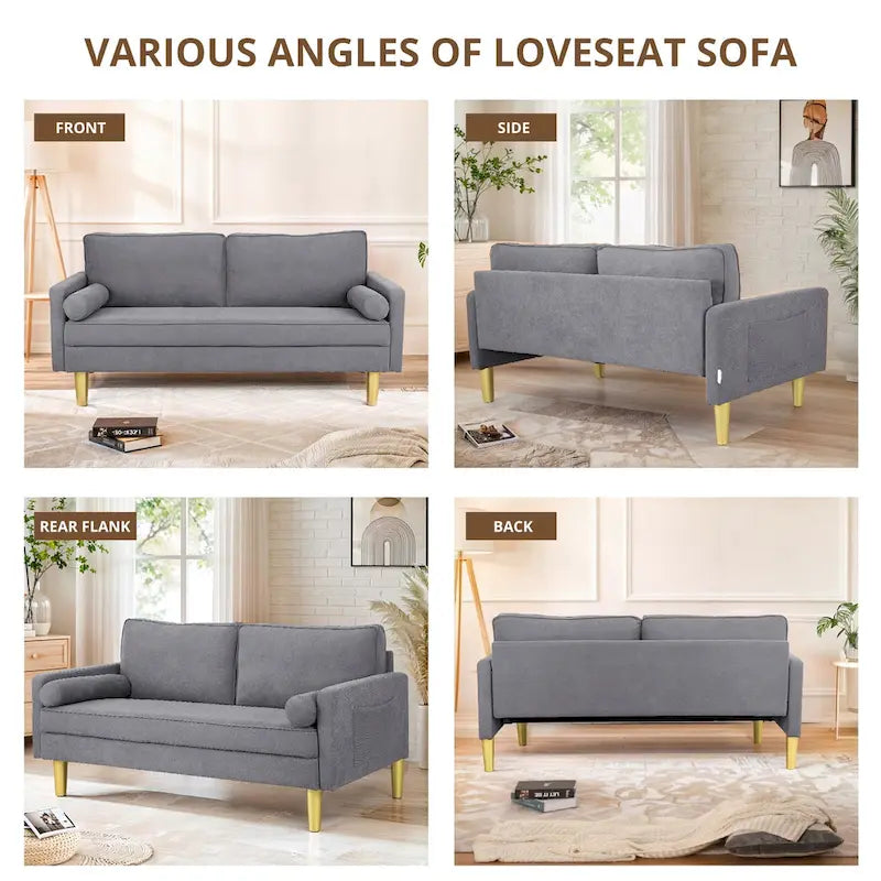 65 Zoll Zweisitzer-Loveseat mit Seitentaschen und runden Kissen