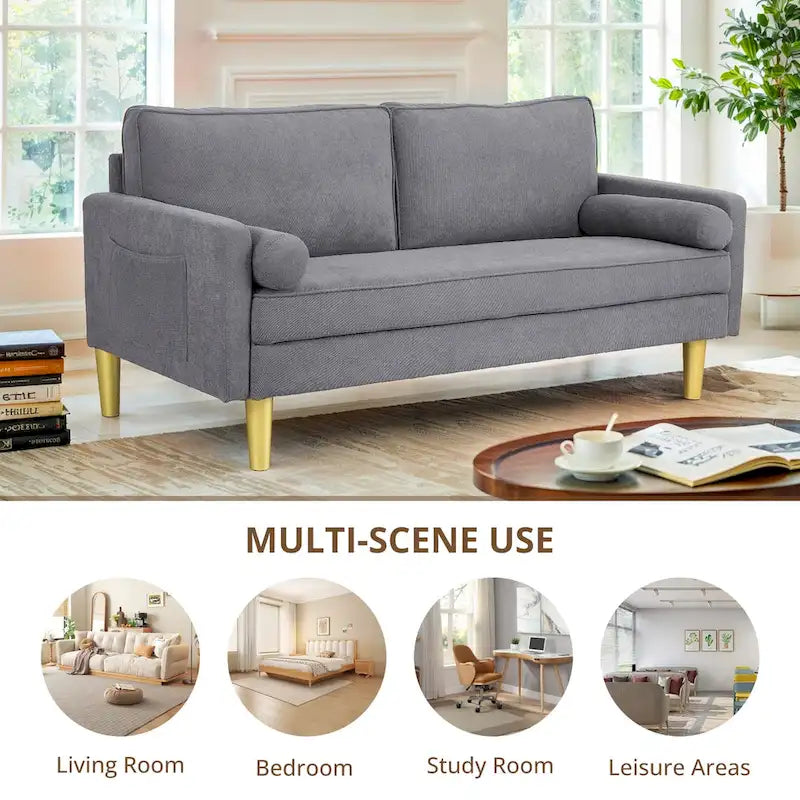 65 Zoll Zweisitzer-Loveseat mit Seitentaschen und runden Kissen