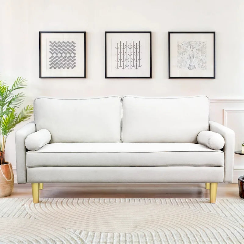 65 Zoll Zweisitzer-Loveseat mit Seitentaschen und runden Kissen