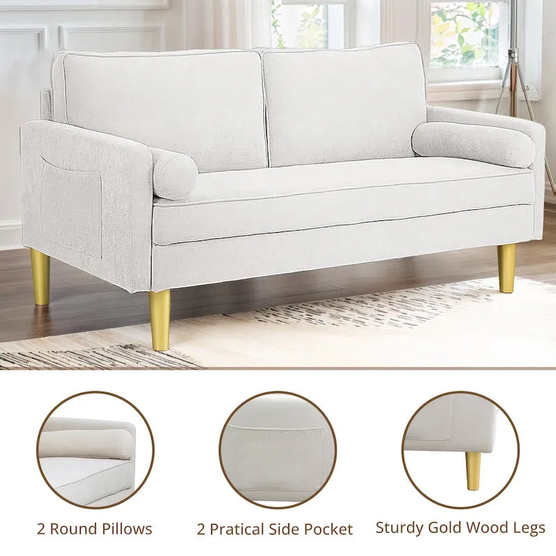65 Zoll Zweisitzer-Loveseat mit Seitentaschen und runden Kissen