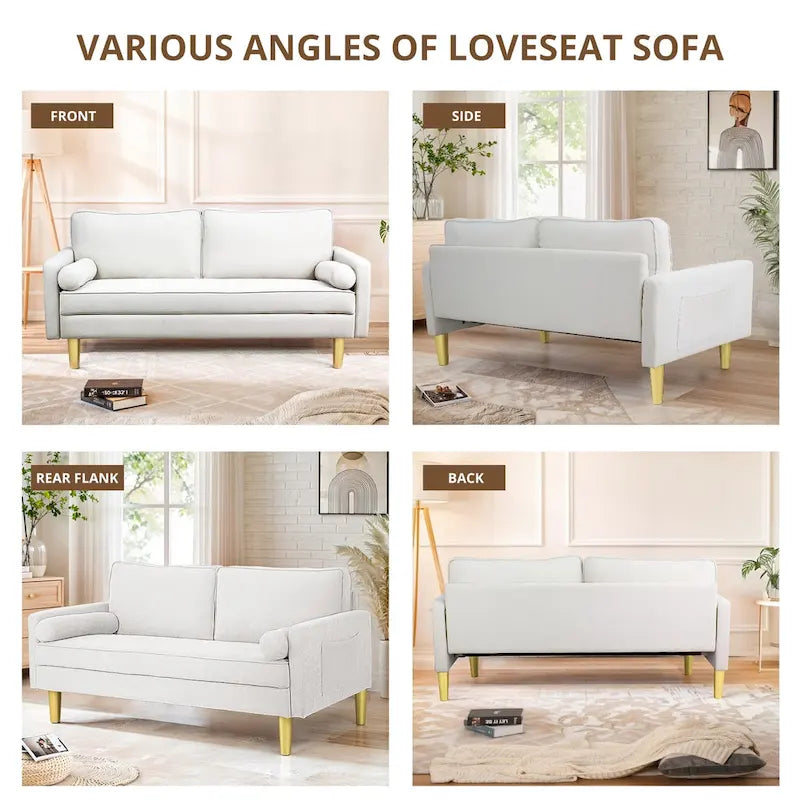 65 Zoll Zweisitzer-Loveseat mit Seitentaschen und runden Kissen