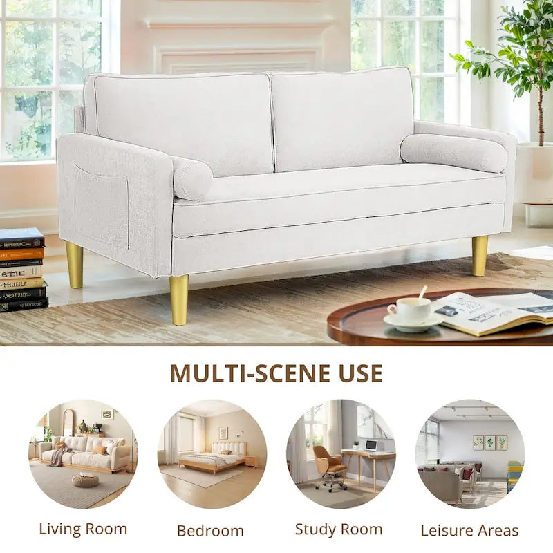 65 Zoll Zweisitzer-Loveseat mit Seitentaschen und runden Kissen