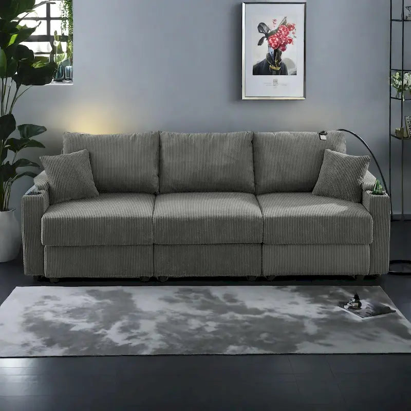 102-Zoll modernes 3-Sitzer Cord-Sofa mit Getränkehaltern
