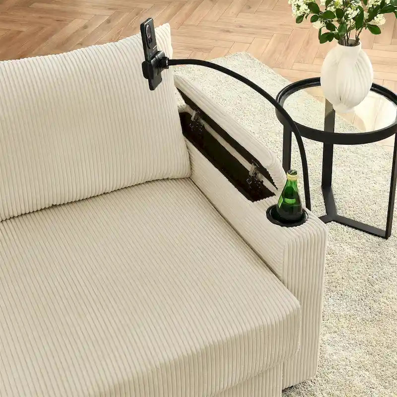 102-Zoll modernes 3-Sitzer Cord-Sofa mit Getränkehaltern