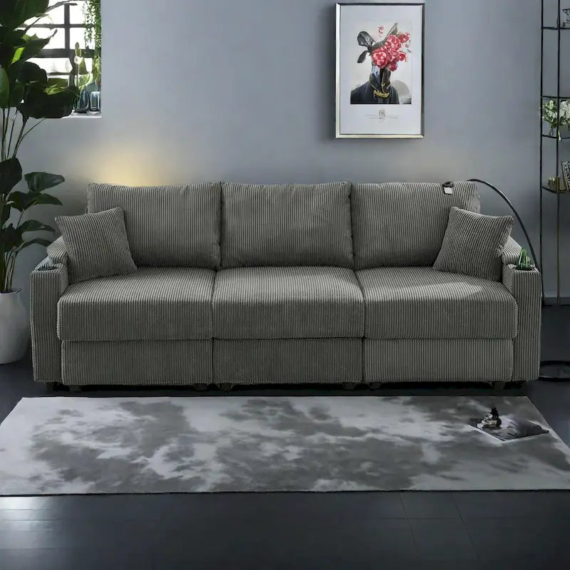 102-Zoll modernes 3-Sitzer Cord-Sofa mit Getränkehaltern