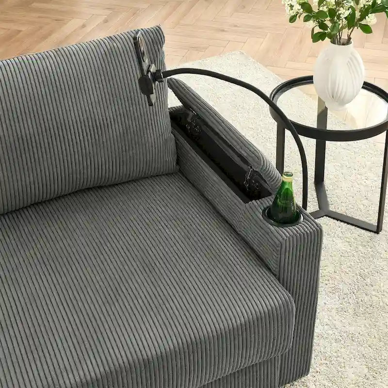102-Zoll modernes 3-Sitzer Cord-Sofa mit Getränkehaltern