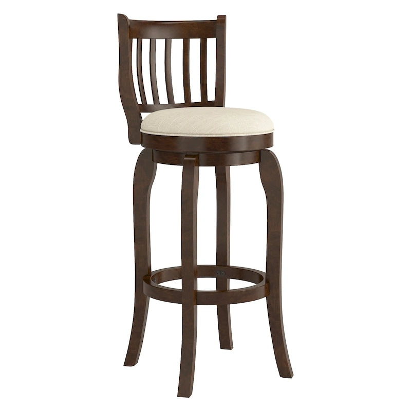 Moderner Leinen-Barhocker mit hoher Rückenlehne und Drehfunktion, 29 Zoll hoch