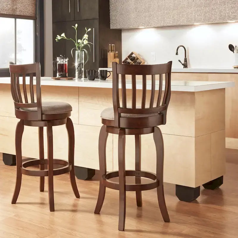 Moderner Leinen-Barhocker mit hoher Rückenlehne und Drehfunktion, 29 Zoll hoch
