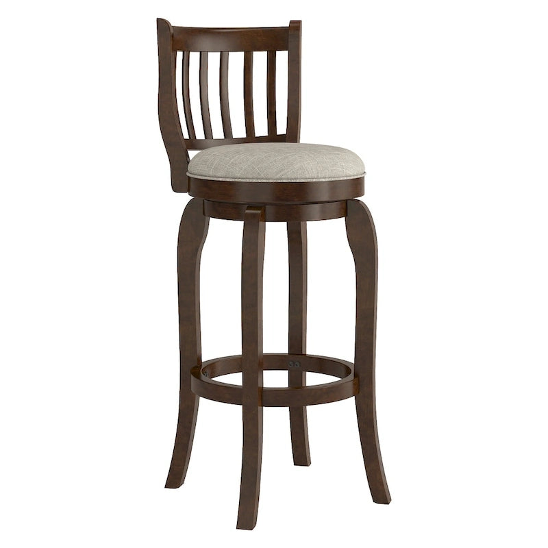 Moderner Leinen-Barhocker mit hoher Rückenlehne und Drehfunktion, 29 Zoll hoch