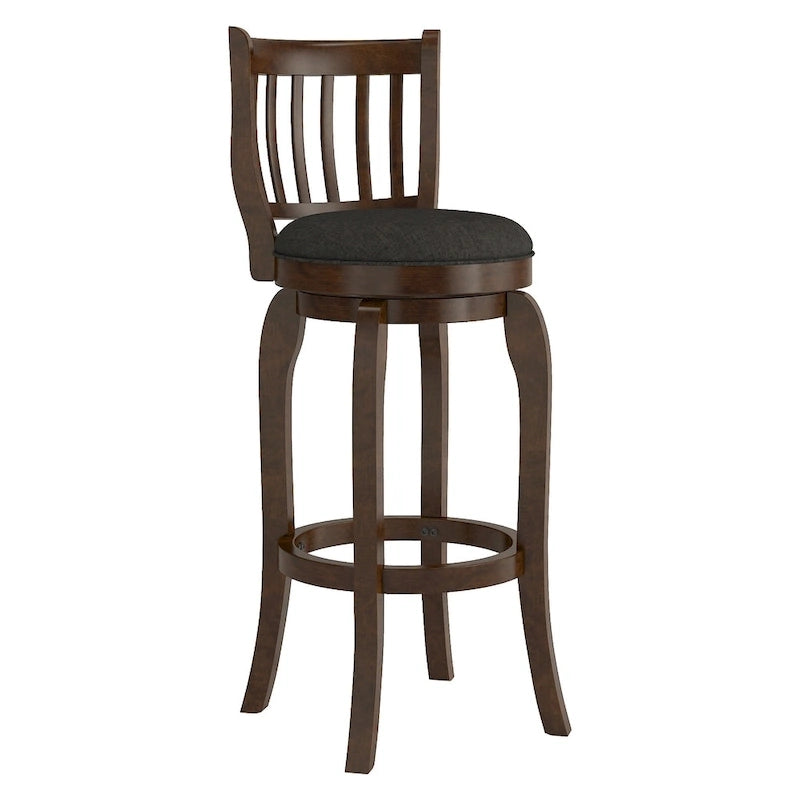 Moderner Leinen-Barhocker mit hoher Rückenlehne und Drehfunktion, 29 Zoll hoch