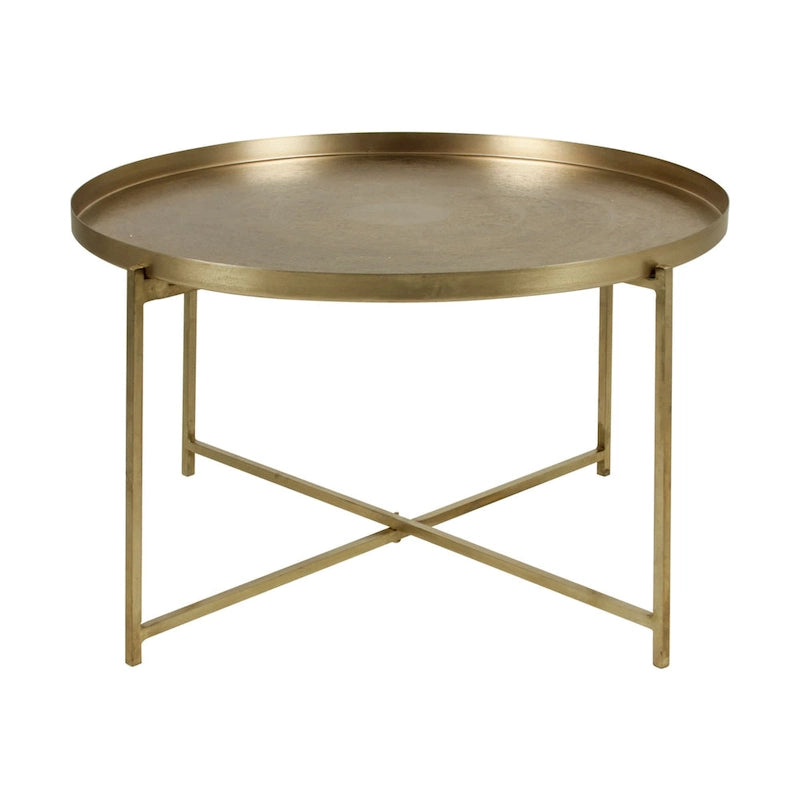Beistelltisch mit geätzter Blumendekoration und Tablettplatte, Antikmessing-Finish