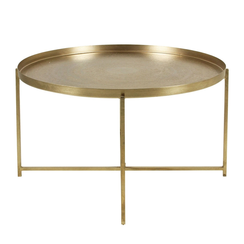Beistelltisch mit geätzter Blumendekoration und Tablettplatte, Antikmessing-Finish