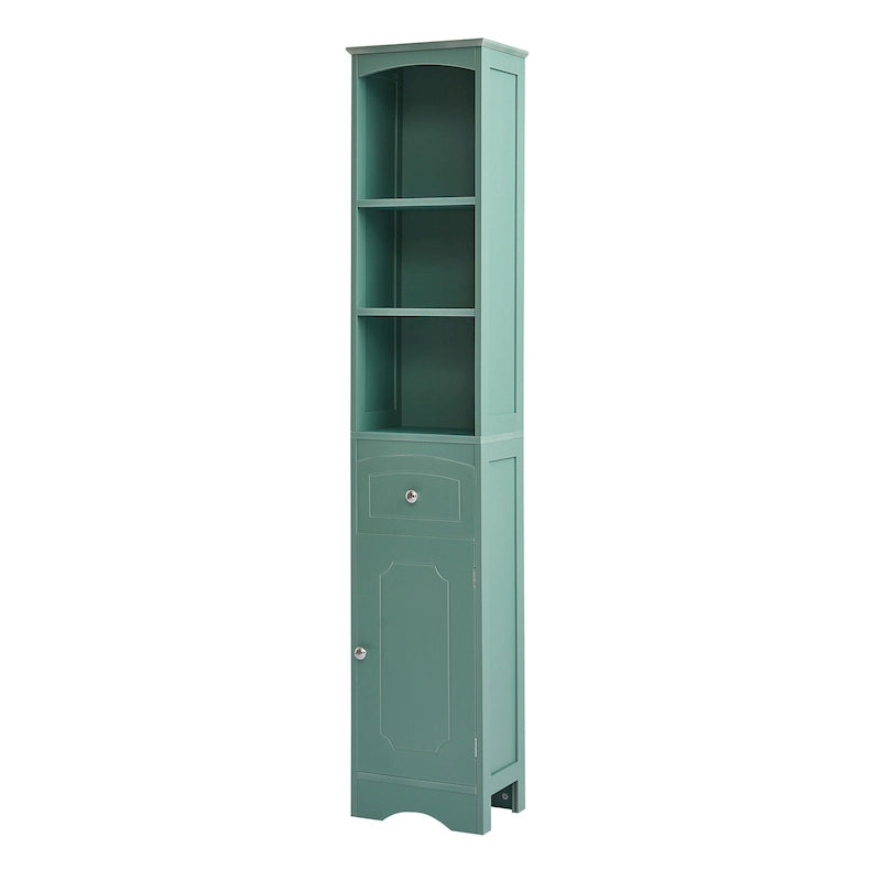 Freistehender Wäscheschrank Hoher Badezimmerschrank mit Schublade, MDF und verstellbarem Einlegeboden