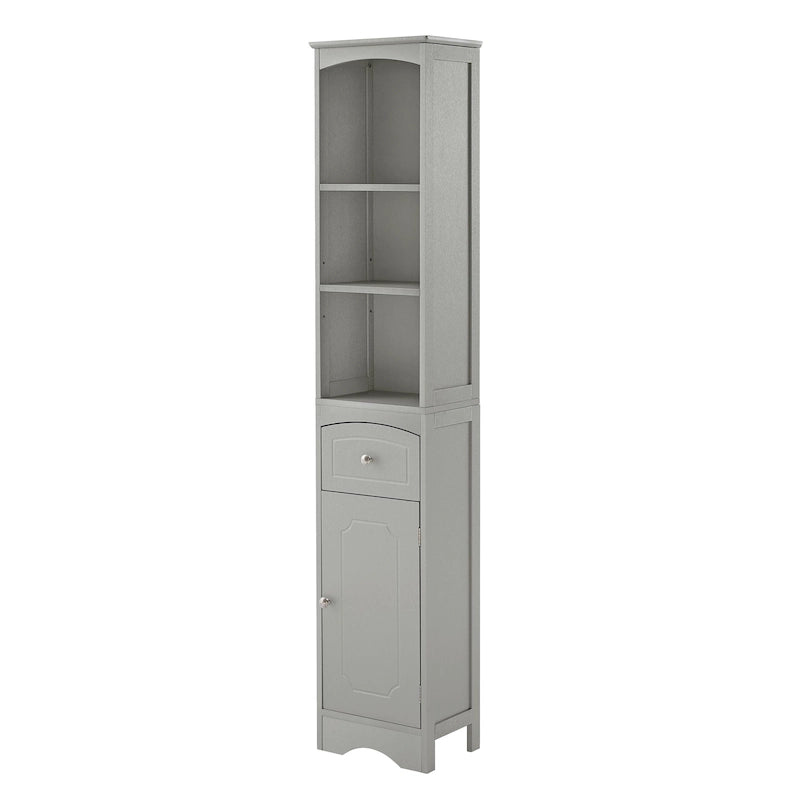Freistehender Wäscheschrank Hoher Badezimmerschrank mit Schublade, MDF und verstellbarem Einlegeboden