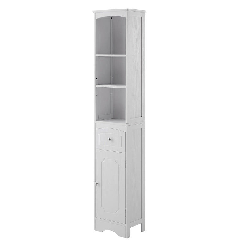 Freistehender Wäscheschrank Hoher Badezimmerschrank mit Schublade, MDF und verstellbarem Einlegeboden