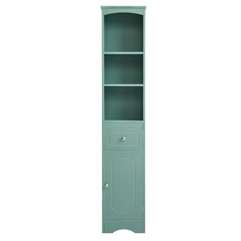 Freestanding Linen Tower Tall Bathroom Storage Cabinet with Drawer MDF and Adjustable Shelf