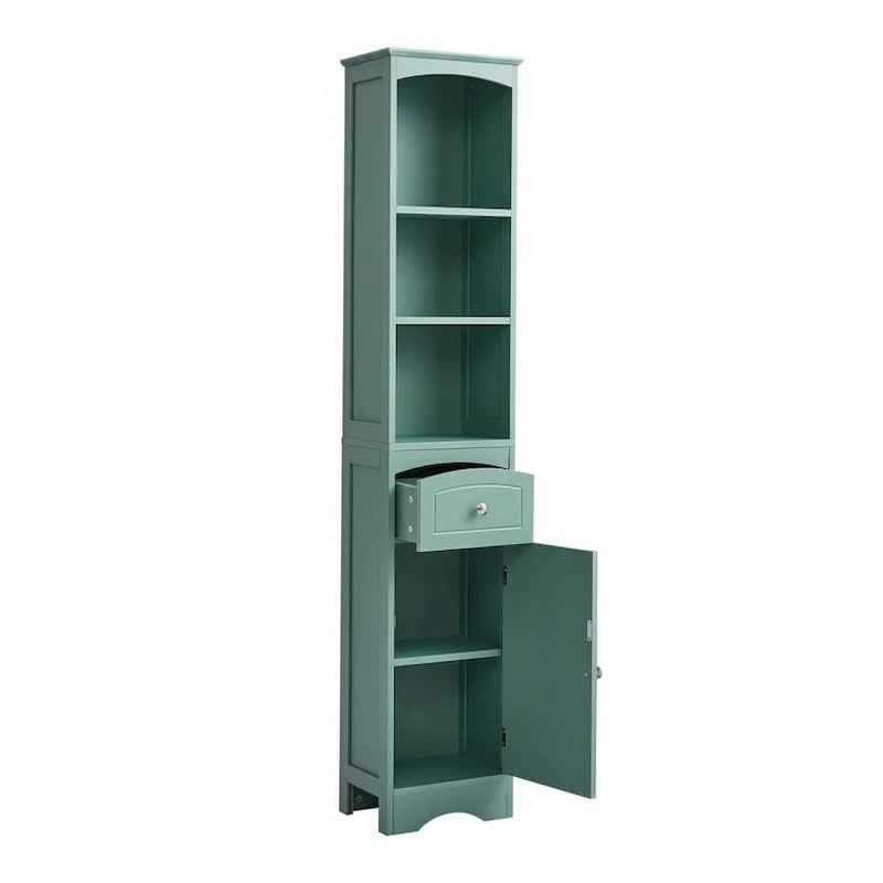 Freistehender Wäscheschrank Hoher Badezimmerschrank mit Schublade, MDF und verstellbarem Einlegeboden