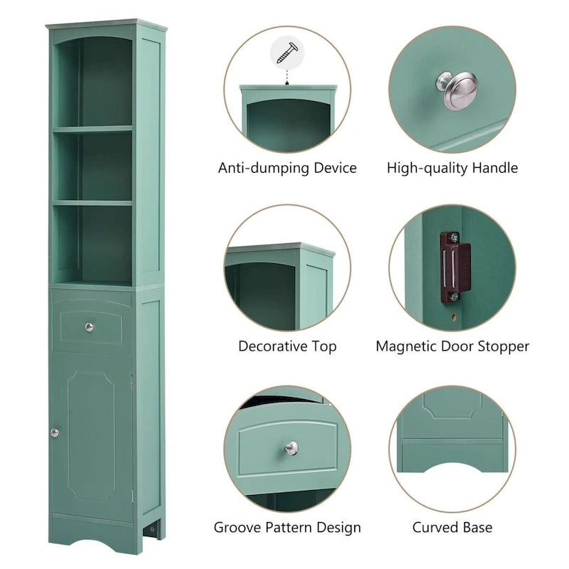Freistehender Wäscheschrank Hoher Badezimmerschrank mit Schublade, MDF und verstellbarem Einlegeboden
