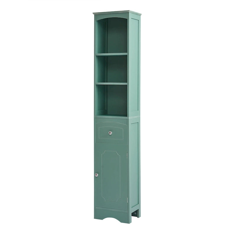 Freistehender Wäscheschrank Hoher Badezimmerschrank mit Schublade, MDF und verstellbarem Einlegeboden