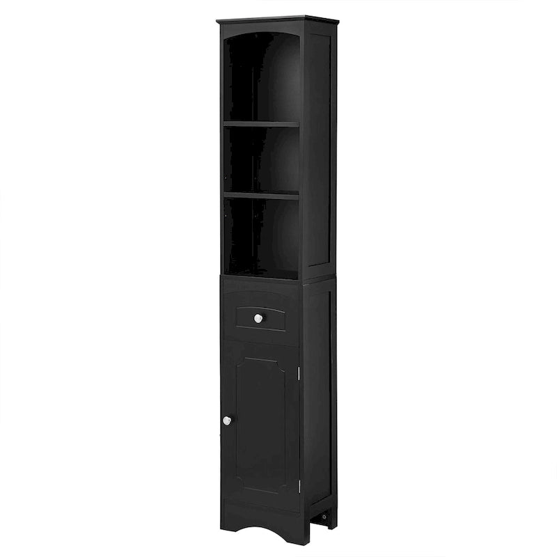 Freistehender Wäscheschrank Hoher Badezimmerschrank mit Schublade, MDF und verstellbarem Einlegeboden