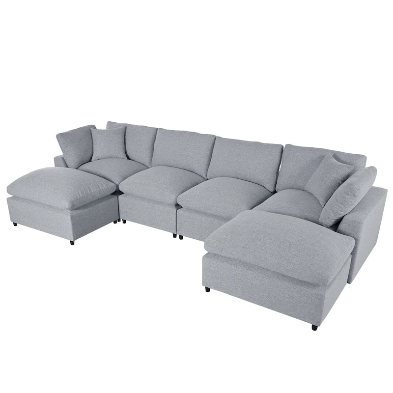 Modernes großes U-förmiges Ecksofa mit 2 Chaiselongues und abnehmbaren Ottomanen