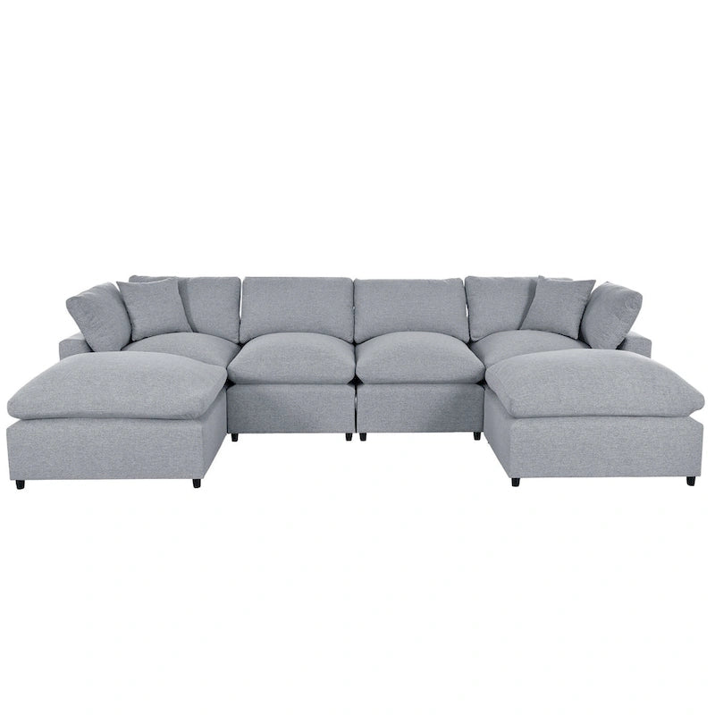 Modernes großes U-förmiges Ecksofa mit 2 Chaiselongues und abnehmbaren Ottomanen