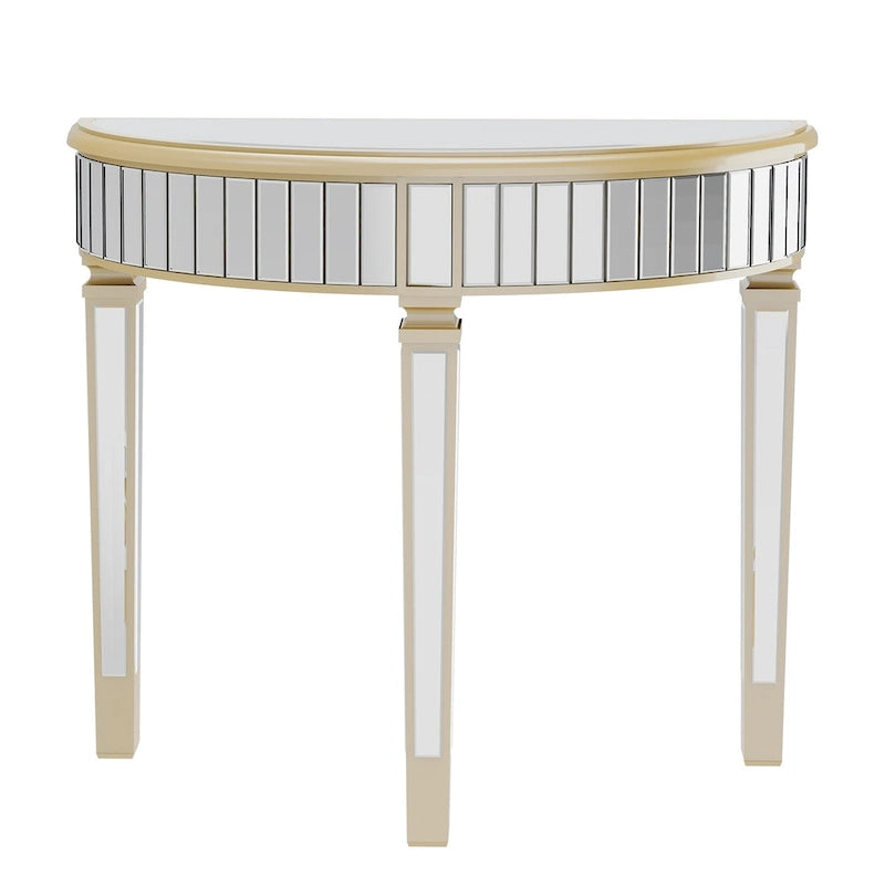 Silberner halbmondförmiger Konsolentisch mit Spiegelplatte
