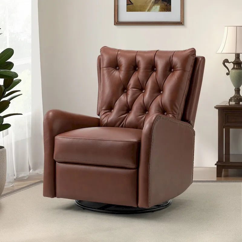 Mid-Century Echtleder-Relaxsessel mit Metallfuß